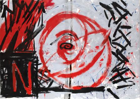 ter Hell · <strong>Electric power from the red ball</strong> · 2013 · 235 x 330 cm · acrylic, oil on canvas