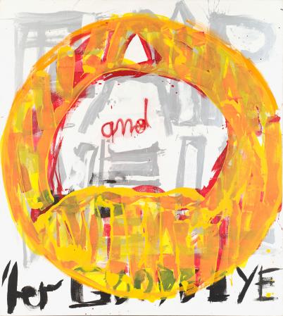 ter Hell · <strong>Ter im gelben Kreis</strong> [Ter in the yellow circle] · 2008 · 200 x 180 cm · acrylic, spray on canvas